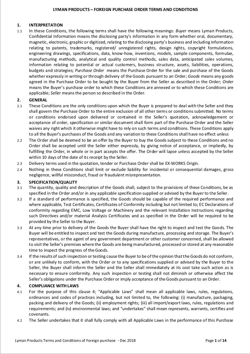 Foreign Vendor Terms and Conditions