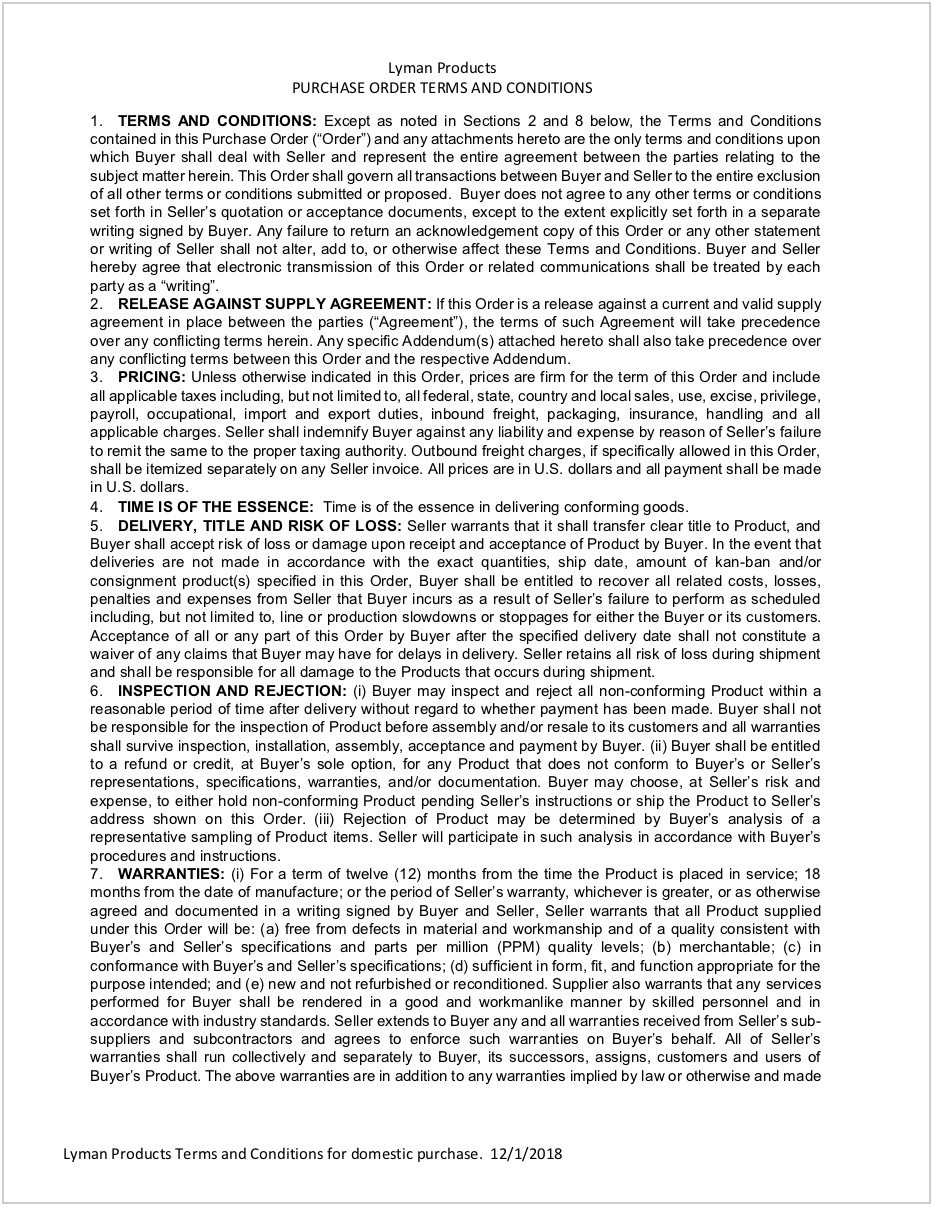 Domestic Vendor terms and conditions